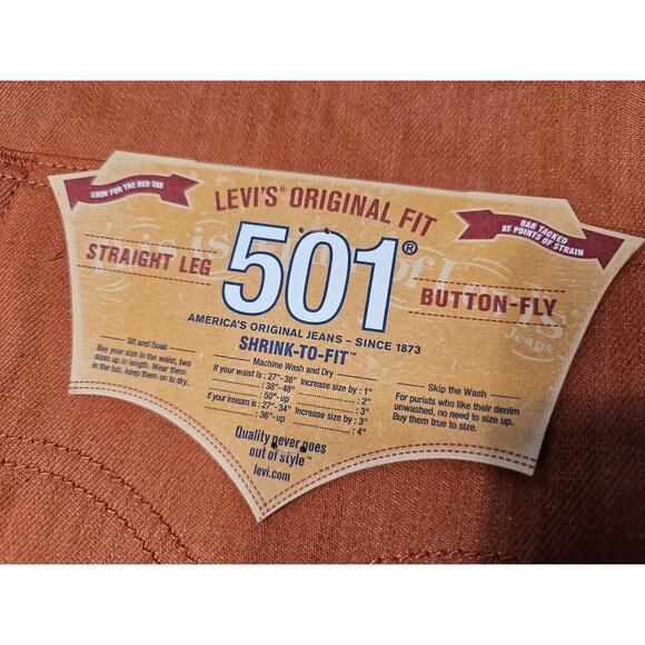 LEVI'S 501 Jeans NWT Button Fly Shrink to Fit Pink Coral Straight Mens 40x30 - Picture 2 of 8
